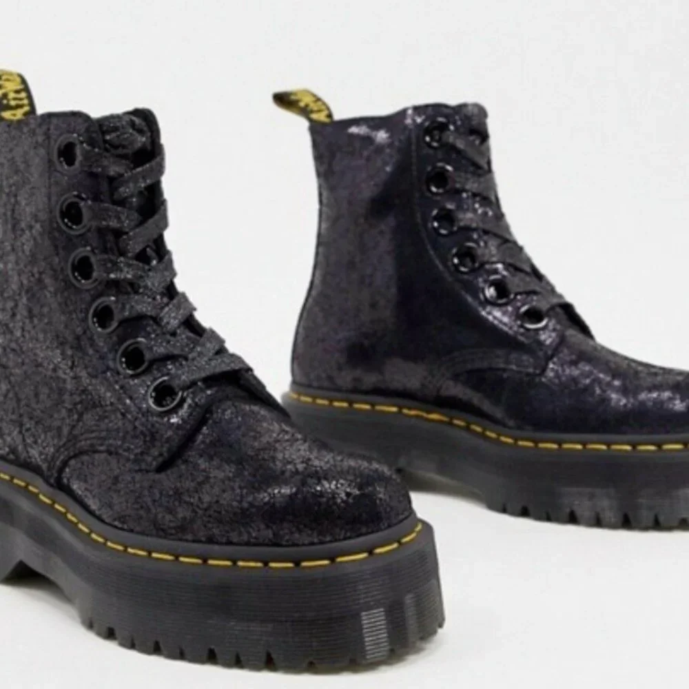 Dr. Martens MOLLY Black Crackle Suede Platform Women 6-Eye Boots Great Reviews